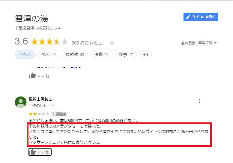 君津の湯レビュー